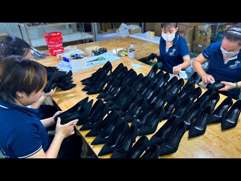 Видео: Процесс изготовления модных высоких каблуков. Вьетнамская фабрика производит высокие каблуки.