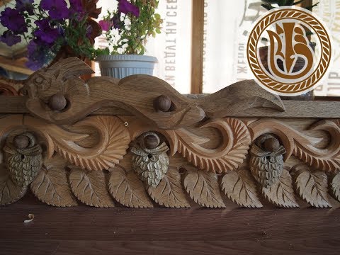Видео: Woodcarving  Резьба по дереву  Карниз Лист березы