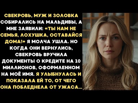 Видео: Свекровь, муж и золовка собирались на Мальдивы, а мне заявили: Ты чужая, лохушка, оставайся дома!