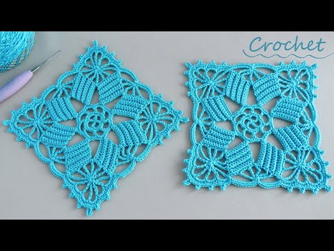 Видео: Ажурный МОТИВ "Квадратики в квадрате" вязание крючком МК🧶 Beautiful Pattern Crochet square motifs