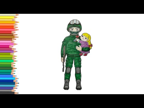 Видео: Как нарисовать солдата на 23 февраля с ребенком на руках/Draw a soldier