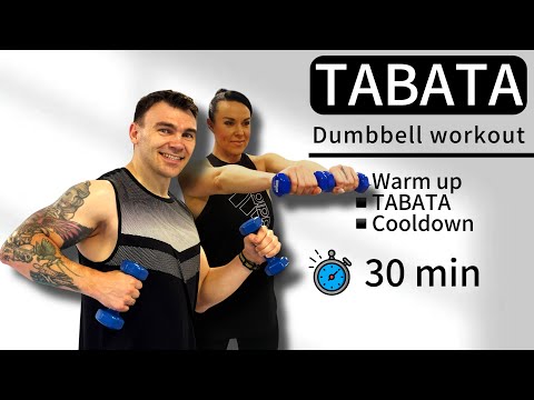 Видео: 30-минутная тренировка TABATA на всё тело | HIIT-тренировка с гантелями для сжигания жира