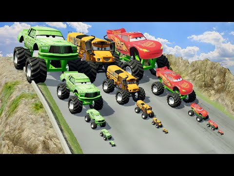 Видео: Большие и маленькие монстр-траки: Чик Хикс против Мисс Фриттер против Молнии Маккуина против DOWN...
