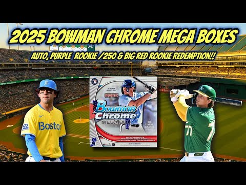Видео: Bowman Chrome Mega 2025 года (2 коробки) — фиолетовый Rookie /250, Prospect Auto, 🔥Big Red Rookie...