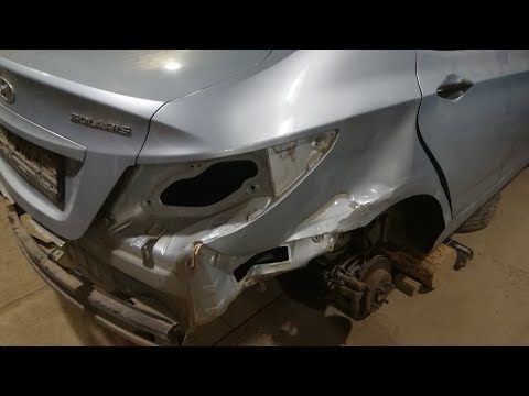 Видео: Хендай Солярис. Рихтовка заднего крыла. Кузовной ремонт