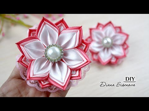 Видео: Резинки для волос из узкой ленты шириной 1,2 см. МК. Канзаши. DIY. Kanzashi. Ribbon flowers.