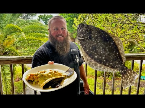 Видео: Стейнхэтчи, Флорида | Кроличья форель и камбала! — Ужин из камбалы, фаршированной синим крабом! {...