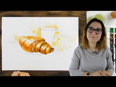 Видео: Скетчинг акварелью «Круассан» | Как нарисовать круассан поэтапно