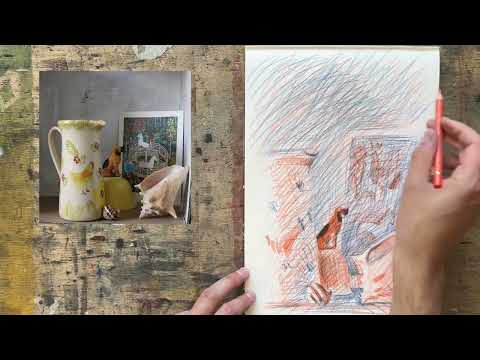 Видео: Цветные карандаши, ограниченная палитра, штрих