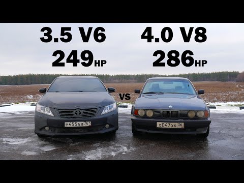 Видео: CAMRY 3.5 (чип, выхлоп) vs BMW e34 540i (чип, выхлоп) БИТВА ТИТАНОВ!!! ГОНКА