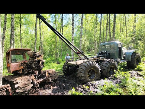 Видео: Cамый проходимый ЗИЛ-157 на ОГРОМНЫХ колесах! Везём мотор в 700кг через болото!