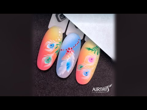 Видео: Сказочный маникюр Перо жарптицы. Feather nails | Дизайн ногтей аэрографом