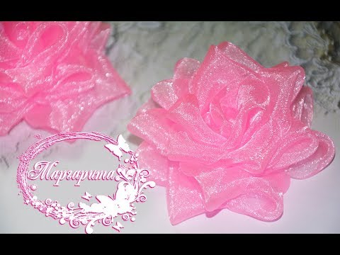 Видео: Пышная РОЗА канзаши ИЗ ОРГАНЗЫ 🌹Цветы из органзы 🌹Roses from Organza DIY