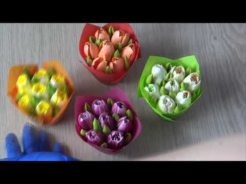 Видео: Букетики с тюльпанами из БЗК/Оформление капкейков тюльпанами