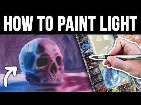 Видео: Как нарисовать свет акварелью — Жуткий череп!
