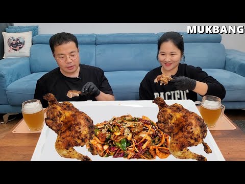 Видео: Жареная курица и пикантный трубач, приправленные овощамиㅣCooking&Mukbang(Субтитры)