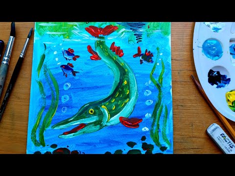 Видео: Рисуем щучку с осенним пейзажем гуашью 🛶🌿🐟🍂