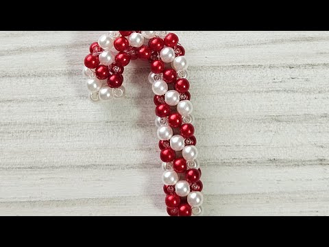 Видео: Новогодняя трость из бусин. Туториал. 1часть 