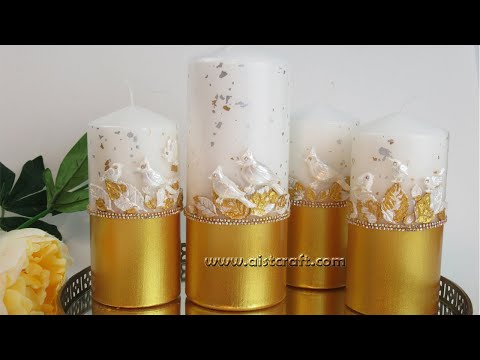 Видео: Декупаж свечей с рисовой бумагой и декором из силиконовых молдов.
