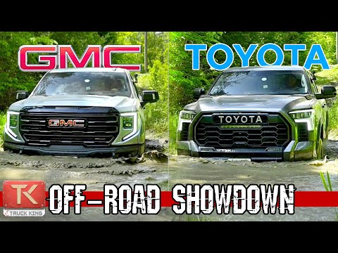 Видео: Toyota Tundra TRD Pro 2023 года против GMC Sierra AT4X AEV — грязь, камни и вода решат, кто лучше!