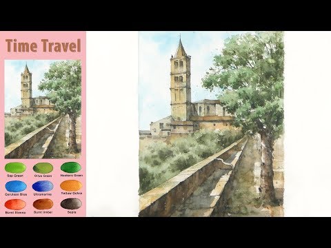 Видео: основной Пейзажная акварель - Путешествие во времени (wet-in-wet, Arches rough) NAMIL ART