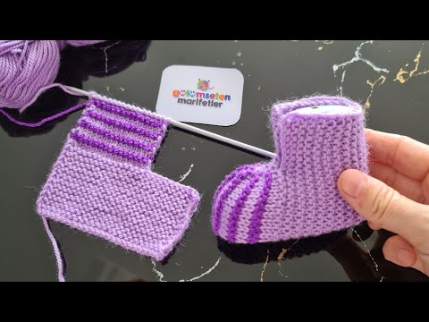 Видео: Изготовление модели носка пинетки для новорожденных с двумя иглами !!! @Gülümseten Marifetler