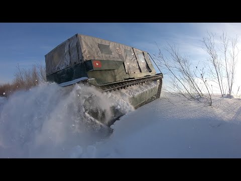 Видео: Наконец-то покатались по глубокому снегу на гусеничном вездеходе "Водомер"!