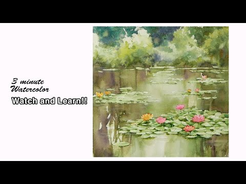 Видео: [ 3 минуты Акварель -  Смотри и учись ]  Пруд с водяными лилиями  NAMIL ART