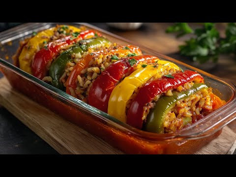 Видео: Вкусные болгарские перцы с рисом! Такие вкусные, что все сходят с ума! Ужин за несколько минут!