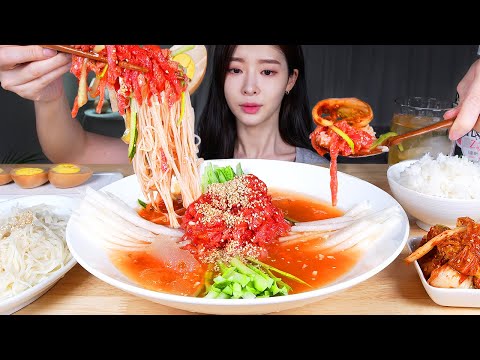 Видео: ASMR MUKBANG | Сашими из сырой говядины с острым холодным соусом ★ Тартар из говядины Yukhoe Mulhoe!