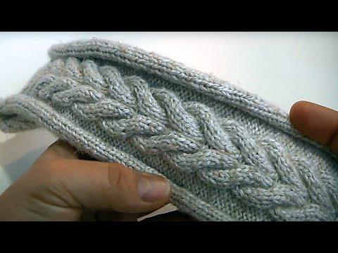 Видео: Повязка на голову узором "колосок" спицами - схема и описание.