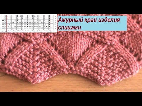 Видео: Ажурный узор спицами для края изделия со схемой и описанием. Урок 15
