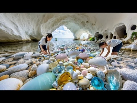 Видео: Алмазный берег. По всему пляжу разбросано множество кристаллов и жемчужных гребешков.