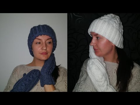 Видео: Варежки на двух спицах к шапочке косами. Пара часов и готово!