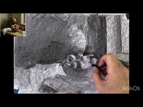 Видео: Набросок углем. Натюрморт с углем