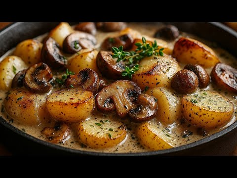 Видео: 🔥 Запечённая КАРТОШКА С ГРИБАМИ в сливочном соусе - вкусный ужин за 30 минут!