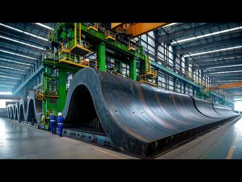 Видео: 320-тонный листогиб против гигантских стальных труб — идеальные цилиндры. Тяжёлое производство и ...