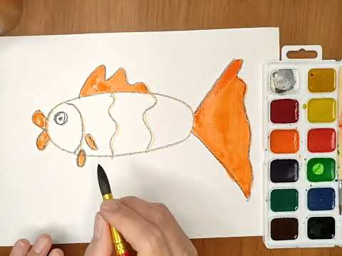 Видео: Рисуем Рыбку красками с детьми.