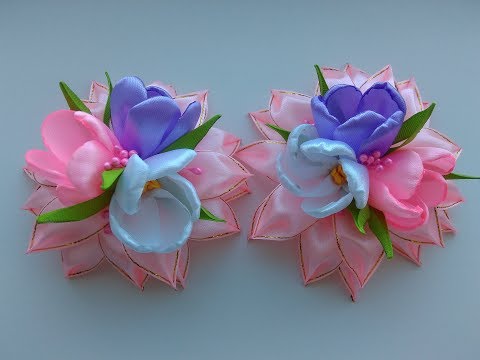 Видео: Нарядные Весенние бантики из лент МК Канзаши / Spring dressy ribbon bows Kanzashi MK