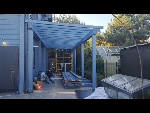Видео: Навес из бруса, прозрачная кровля,  хоз.блок.