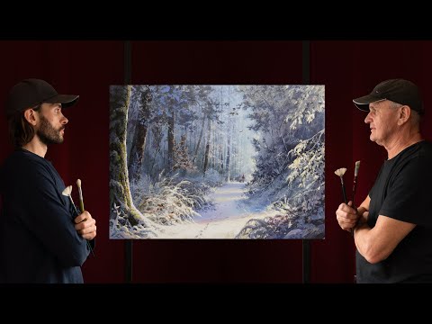Видео: Совместное рисование акрилом ❄️ Зимний лес ❄️ Живопись. Искусство