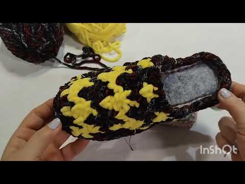 Видео: Плюшевые тапочки на войлочной стельке вязаные крючком.