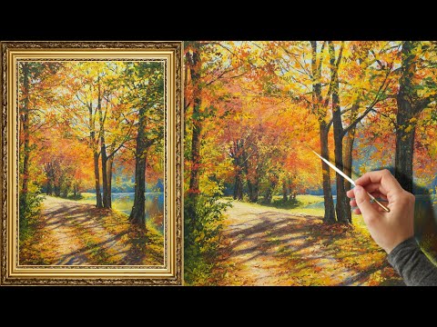 Видео: How to paint autumn season | Осенний пейзаж, живопись акрилом.