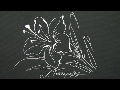Видео: Цветок. Лилия. Как легко и просто нарисовать цветы. Скетчинг белым маркером по черному картону