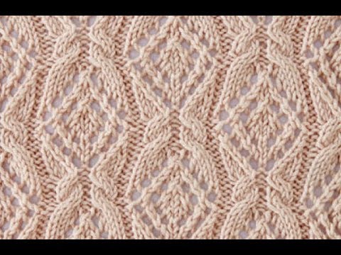 Видео: Ажурный узор спицами "Сплошной узор из кос с ромбами"