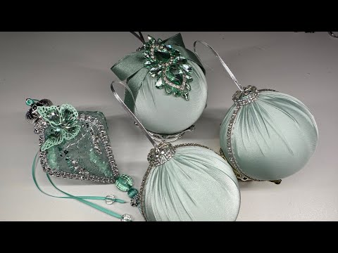 Видео: Работа над комплектом ёлочных игрушек в мятном цвете.  Урок 1-ый. 