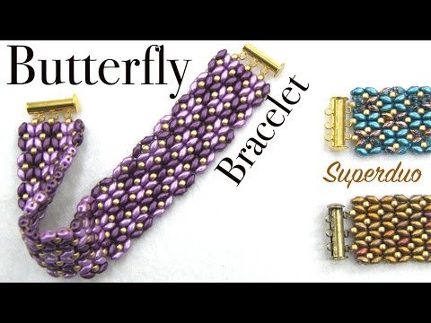 Видео: Простой браслет-бабочка с Superduo — урок по бисероплетению
