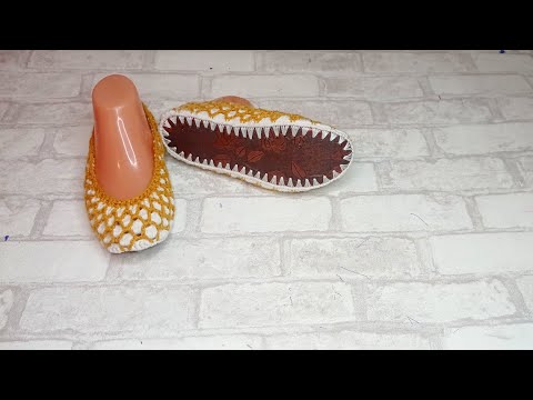 Видео: үйге киюге арналған"Ара ұясы"балетка тоқып үйрену. домашние тапочки-балетки на подошве крючком.