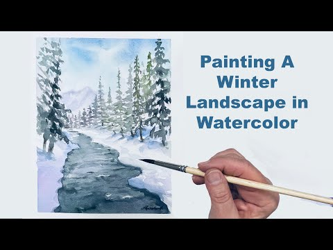 Видео: Рисуем зимний пейзаж акварелью