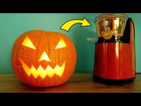 Видео: Что если выжать сок из тыквы на Хэллоуин? Бедная соковыжималка!